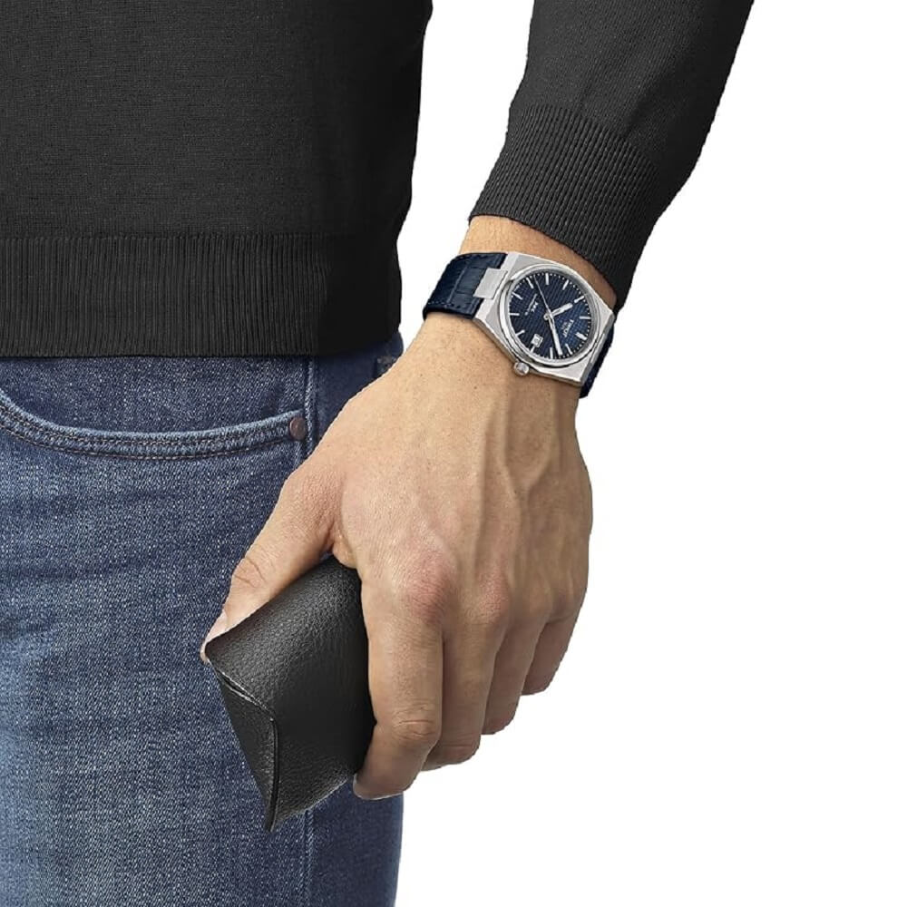 Tissot PRX Powermatic 80 Leather Blue Strap Watch 4